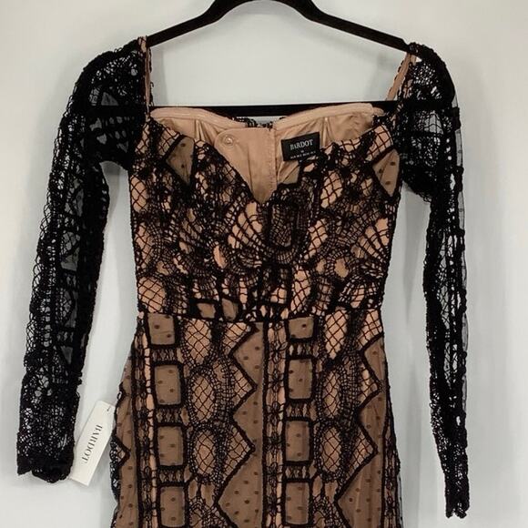 Bardot Size XS Black Zendaya Mini Lace Dress Off Shoulder Long Sleeve OS18-12 - Picture 6 of 10